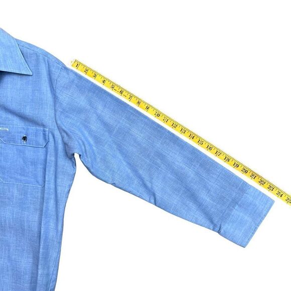 VINTAGE FIELDMASTER Perma-Prest Men’s Blue Chambray Flannel Button Up Size M - Picture 7 of 7